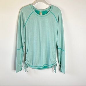 Lucy Womens Athletic Top Sz M Teal Blue Stripes Vented Back Long Sleeve Sporty